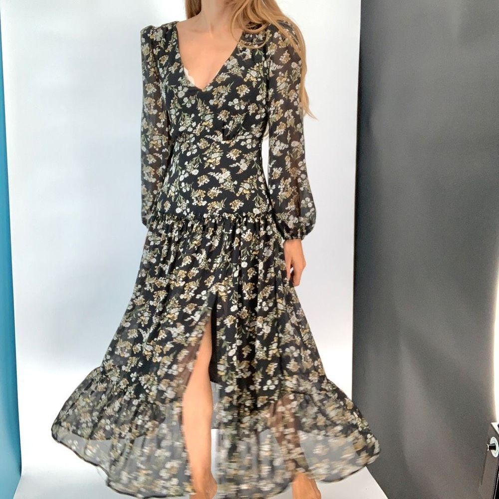 ASTR the label black floral long sleeve maxi dress sz xs womens